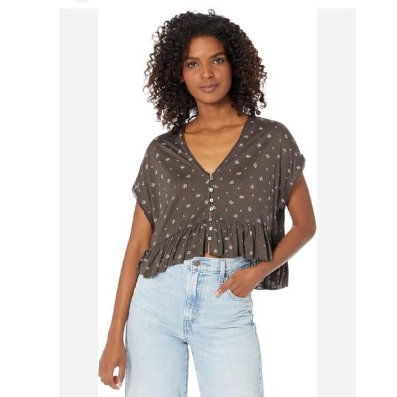 Lucky Brand Women's Peplum Floral Printed Top, Size Medium, Brown NWT - Picture 1 of 8